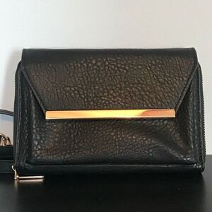 Madison West Black Convertible Clutch Crossbody Bag Purse With Gold Accents